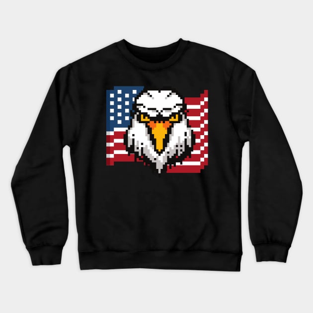 Bald Eagle and American Flag USA Patriotic Pixel Art Crewneck Sweatshirt by Irene Koh Studio